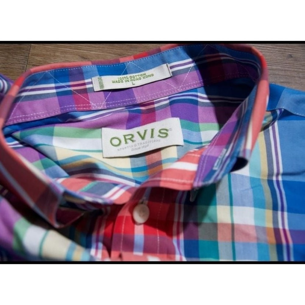 Orvis Men's Plaid Button Down Shirt Short Sleeve Multicolor Madras Cotton - Picture 4 of 5